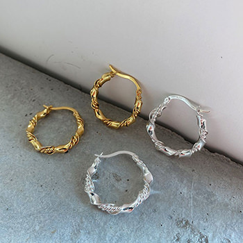 Party Gold Twisted 925 Sterling Silver Hoop Earrings