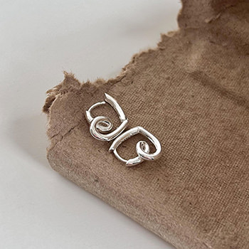 Girl Irregular Hollow Heart 925 Sterling Silver Hoop Earrings