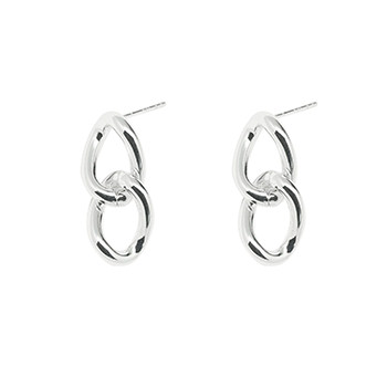 Casual Twist Double Loop 925 Sterling Silver Dangling Earrings