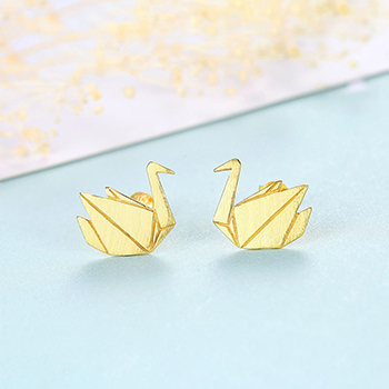 Girl Folded Paper Cranes 925 Sterling Silver Stud Earrings