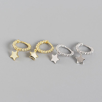 Mini Stars Girl 925 Sterling Silver Beads Hoop Earrings