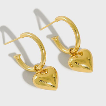 Girl 3D Heart Love 925 Sterling Silver Hoop Earrings