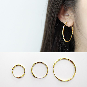 Fashion Yellow Gold Solid 925 Sterling Silver Hoop Earrings