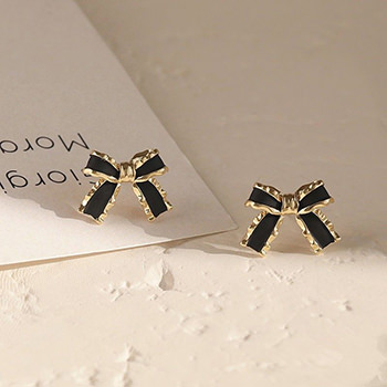 Girl Black Bowknot 925 Sterling Silver Stud Earrings