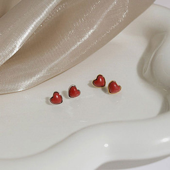 Girl Sweet Red Mini Heart 925 Sterling Silver Stud Earrings