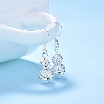 Round Frosting Beads 925 Sterling Silver Dangling Earrings