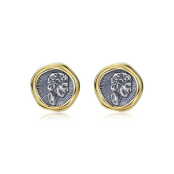 Vintage Portrait Coin 925 Sterling Silver Stud Earrings