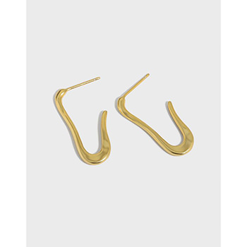 Simple U Shape Paper Clip 925 Sterling Silver Hoop Earrings