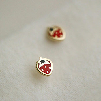 Girl Cute Red Strawberry 925 Sterling Silver Stud Earrings