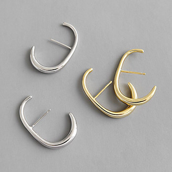 Simple Letter C Shape  925 Sterling Silver Stud Earrings