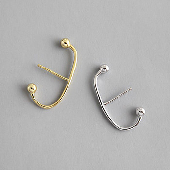 Fashion Beads C Shape  925 Sterling Silver Stud Earrings