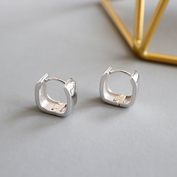 Geometry Simple Hollow Square 925 Sterling Silver Hoop Earrings