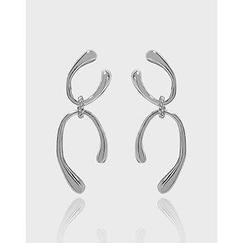 Modern Double U Shape 925 Sterling Silver Dangling Earrings