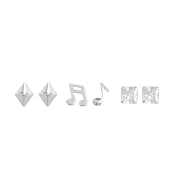 Rhombus Square Asymmetry Music Note 925 Sterling Silver Stud Earrings