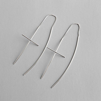 Fashion Line Cross 925 Sterling Silver Thread Dangling Earrings