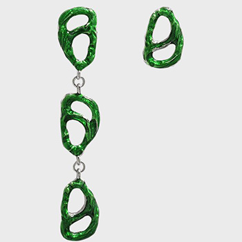 Asymmetry Green Hollow Pig Noise 925 Sterling Silver Dangling Earrings