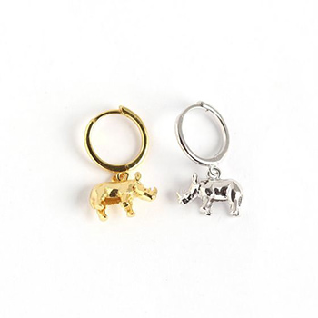 Cute Rhinoceros 925 Sterling Silver Leverback Earrings