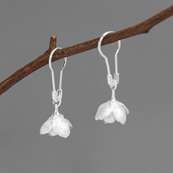 Jasmine Flower 925 Sterling Silver Leverback Earrings