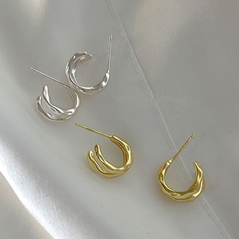 Office Double Layers Twisted C Shape 925 Sterling Silver Hoop Earrings