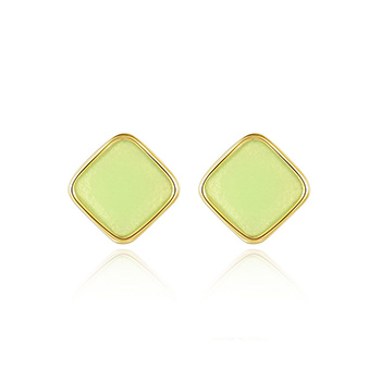 Green Epoxy Orange Rhombus Geometry 925 Sterling Silver Stud Earrings