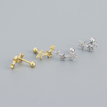 Shining CZ Stars 925 Sterling Silver Stud Earrings