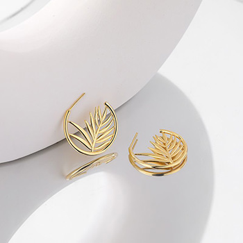 Hollow Tree Leaves C Shape 925 Sterling Silver Stud Earrings