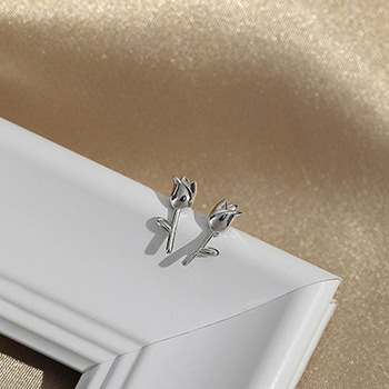 Cute Mini Tulip Flower 925 Sterling Silver Stud Earrings