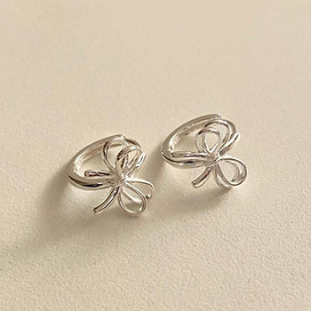 Sweet Hollow Bow-Knot 925 Sterling Silver Hoop Earrings