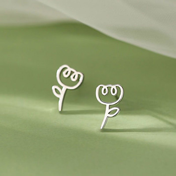 Simple Hollow Tulip Flower  925 Sterling Silver Stud Earrings