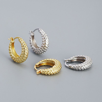 Casual Round Rivet Circle 925 Sterling Silver Huggie Hoop Earrings