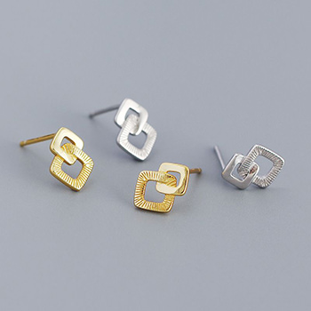 Geometry Double Hollow Square Cross 925 Sterling Silver Stud Earrings