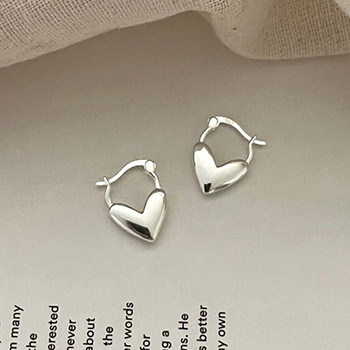 Anniversary Heart Lock 925 Sterling Silver Hoop Earrings