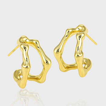 Irregular Bamboo Double Layers C Shape 925 Sterling Silver Stud Earrings