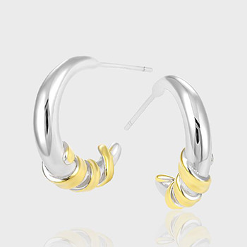 925 Sterling Silver Yellow Croissant C Shape Hoop Earrings