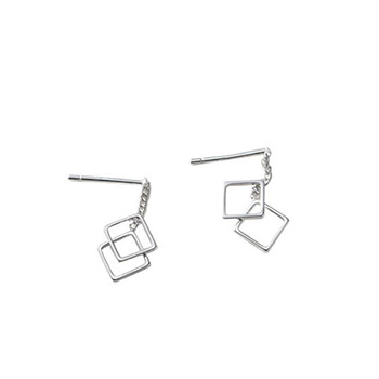 Double Hollow Rhombus 925 Sterling Silver Dangling Earrings