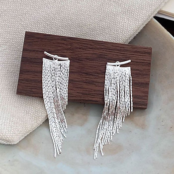 Women Elegant Chain Tassels 925 Sterling Silver Dangling Earrings