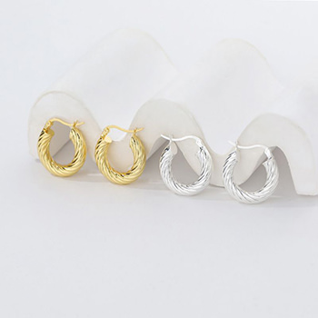 Simple Twisted Circles Office 925 Sterling Silver Hoop Earrings