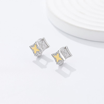 Contrast Color Gold Star 925 Sterling Silver Square Leverback Earrings