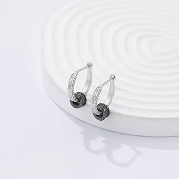 Fashion Black Gold Circle in Circle 925 Sterling Silver Hoop Earrings