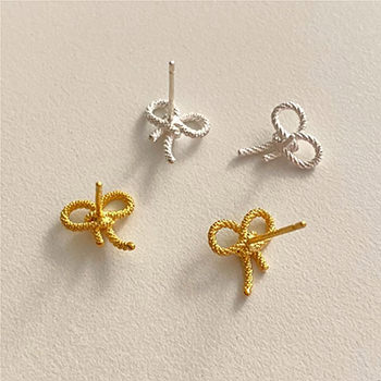 Girl Sweet Hollow Bow-Knot 925 Sterling Silver Stud Earrings