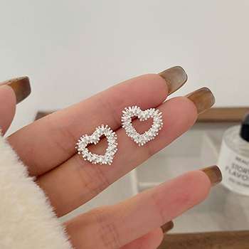 Irregular Hollow Heart Shining 925 Sterling Silver Stud Earrings