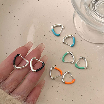 Simple Colorful Epoxy Triangle Geometry 925 Sterling Silver Hoop Earrings