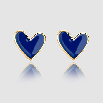 Elegant Blue Epoxy Heart S999 Sterling Silver Stud Earrings