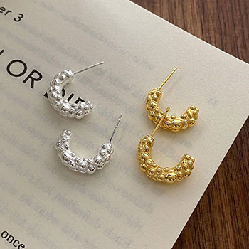 Fashion Wheat Ear Bubbles C Shape 925 Sterling Silver Stud Earrings