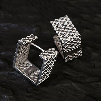 Hollow Rhombic Weave Square Geometry 925 Sterling Silver Hoop Earrings