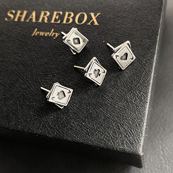 Poker Spade Diamonds Clubs Heart A 925 Sterling Silver Stud Earrings