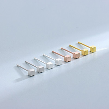 Geometry Mini Square Cubic 925 Sterling Silver Stud Earrings