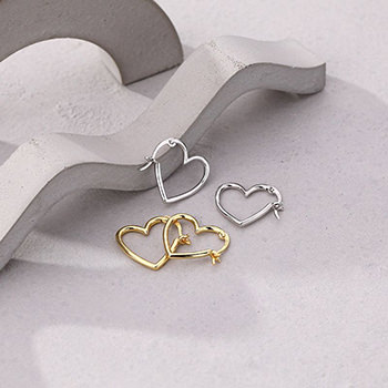 Classic Hollow Big Heart 925 Sterling Silver Hoop Earrings