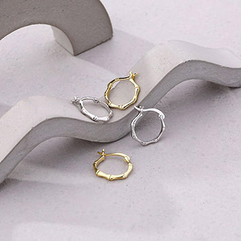 Bamboo Slub Circle Simple 925 Sterling Silver Hoop Earrings