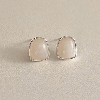 Office Irregular Geometry White Agate 925 Sterling Silver Stud Earrings